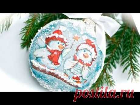 DECOUPAGE bombka z ptaszkami i pastą śniegową TUTORIAL DIY