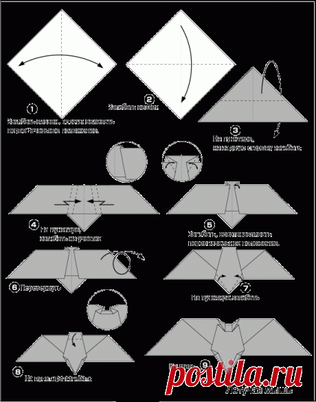 Схема оригами из бумаги летучая мышь