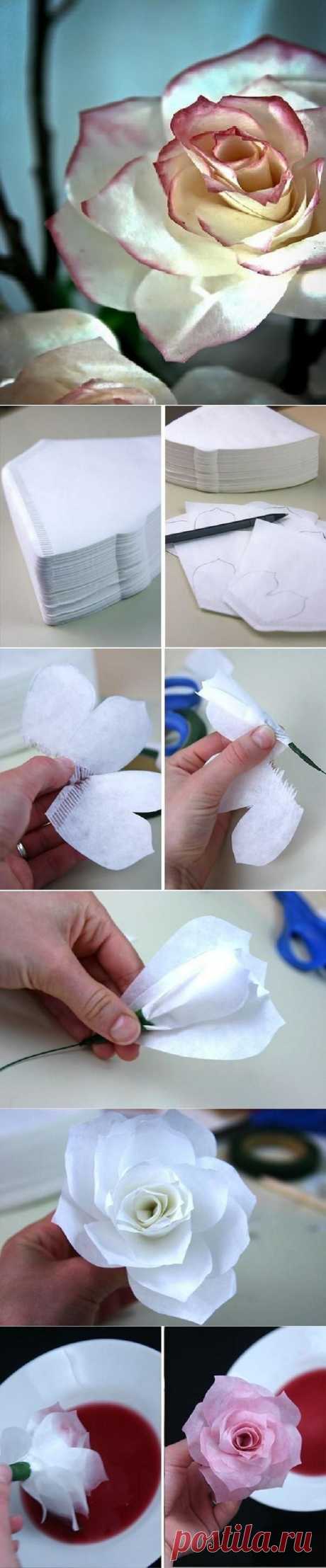 (10) DIY Rose of Coffee Filter: Also use markers and spray bottle of water for kids to make. Have kids lightly color 3 coffee filters the round ones, an…