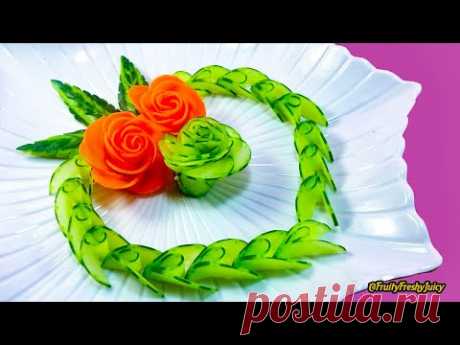 Lovely Cucumber & Carrot Rose Flower Design - Fruit & Vegetable Carving & Cutting Garnish