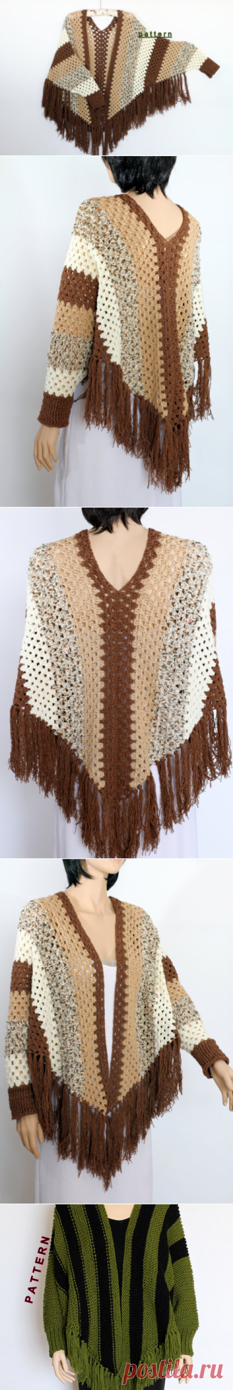 Poncho cape pattern Shawl pattern Striped poncho Crochet