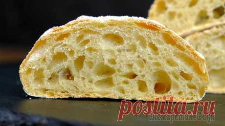 Чиабатта – хлеб без замеса в домашних условиях Чиабатта – очень вкусный, ароматный итальянский хлеб. Этот вид хлеба не требует замеса, поэтому рецепт чиабатты в домашних условиях простой и не требует специальных кухонных девайсов. В результате пол...