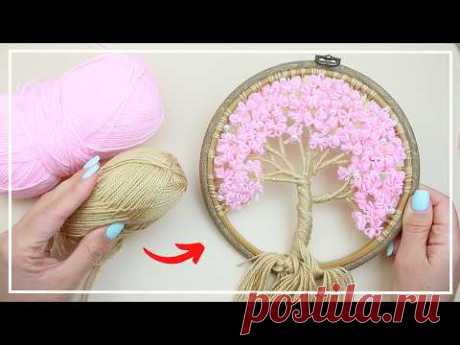 Новая Удивительная Идея! 🌸 Цветущая Сакура из Пряжи 🧶 Красивый весенний декор на стену 🌸 Sakura DIY