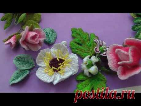 3D White Flower Wool Flower Hand Embroidery - Stumpwork