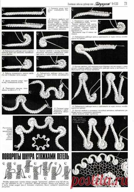 Ирландское кружево. Завитки/повороты шнура. .