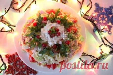 Новогодний салат с копченой курицей и помидорами. Рецепт пошаговый с фото