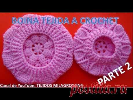 Boina tejida a crochet PARTE 2 en punto hojitas