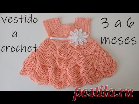 Como tejer un vestido para bebe a ganchillo -olanes -crochet -3 a 6 meses