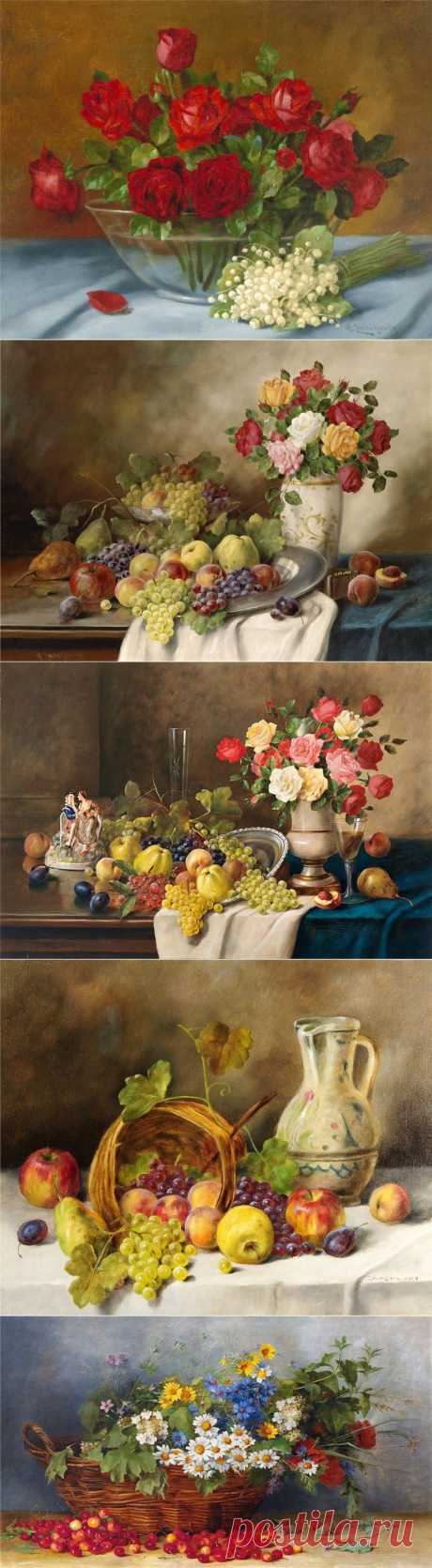 Цветочно-фруктовая живопись Alois Zabehlicky (Austrain, 1883-1962)