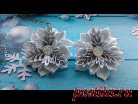 Новогодняя снежинка, бантики Канзаши МК / Christmas snowflake bows