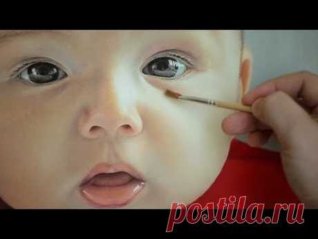 Photorealistic Portrait Painting  - oil painting of baby face by Janusz Migasiuk