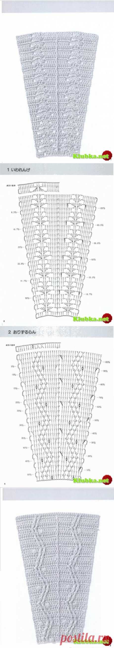 Схемы узоров для расширения полотна , для платьев, юбок и круглой кокетки (крючок) » Клубка.Нет - Все о вязании крючком