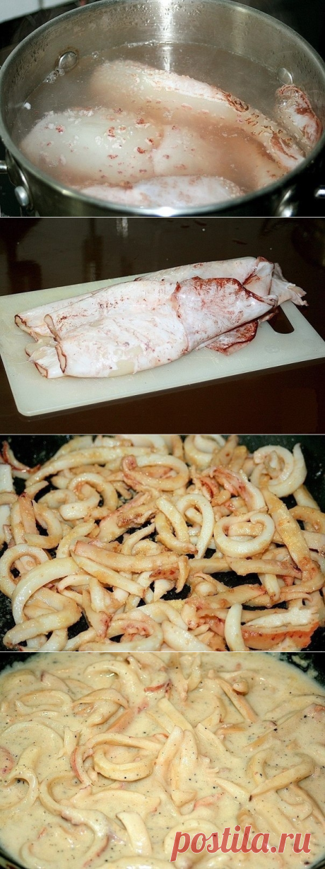 Как приготовить нежный кальмар в сметанном соусе - рецепт, ингридиенты и фотографии