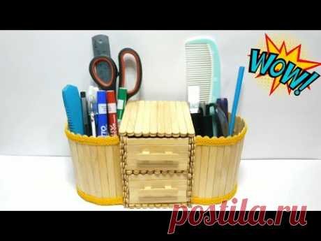 Makeup organizer from popsicle stick | Popsicle stick craft idea | Jewelry box stick ice cream - YouTube