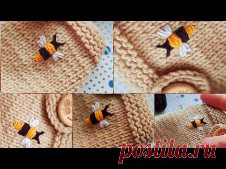 ✓Пчёлка Вышивка на вязаном изделии как вышить пчелку Embroidery bee