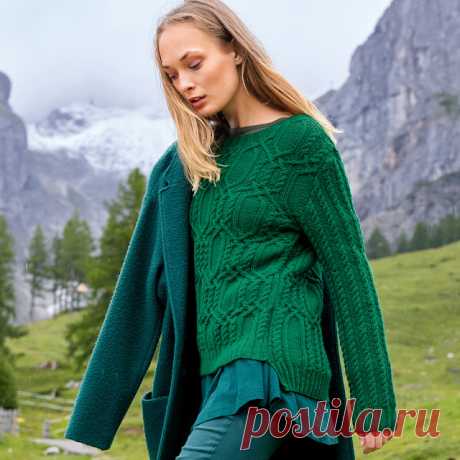 Волшебный мир рукоделия: Зеленый пуловер с удлиненной спинкой