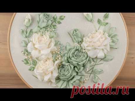 Ribbon Rose Embroidery Tutorial / آموزش روباندوزی گل رز با آفاق امیریان