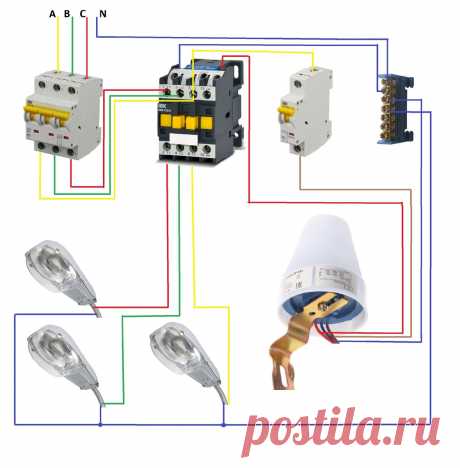 Схема подключения фотореле через магнитный пускатель. | ElektroTechLife | Яндекс Дзен