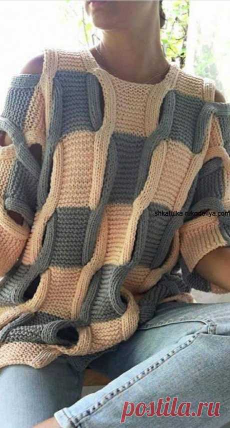 Женские пуловеры спицами схемы Пуловер с косами описание