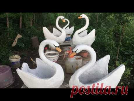 diy, Vaso cisne de cimento, concrete swan vase