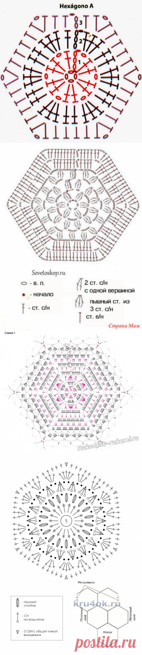 Шестиугольники крючком схемы для тапочек