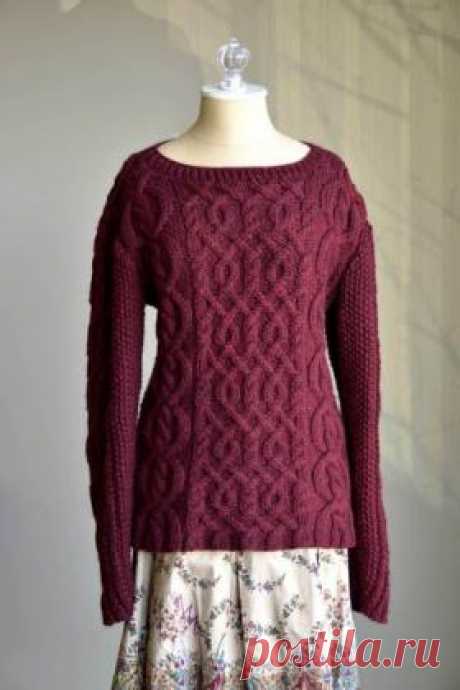 Пуловер Валентина Нарядная модель женского пуловера с аранами, связанного на спицах 5.5 мм из толстенькой шерстяной пряжи. Вязание джемпера выполняется по приведенным...