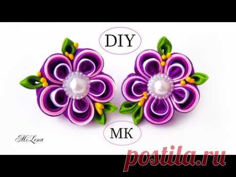 Резинки канзаши, МК / Простые канзаши / DIY Scrunchy with Kanzashi flower