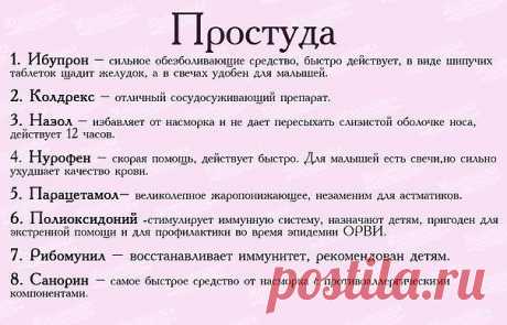 Список лекарств для первой медицинской помощи 
 
Забирай на стену, чтобы всегда было под рукой - для этого жми "Класс!" или "Поделиться"