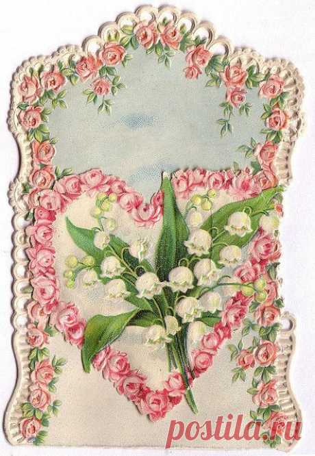 Викторианский цветы литография сердца | фоны карты