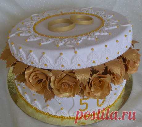 Торт "Шкатулка с розами на золотую свадьбу" | Goodhouse.ru