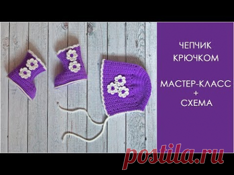 Чепчик крючком для новорожденного | Чепчик и пинетки крючком