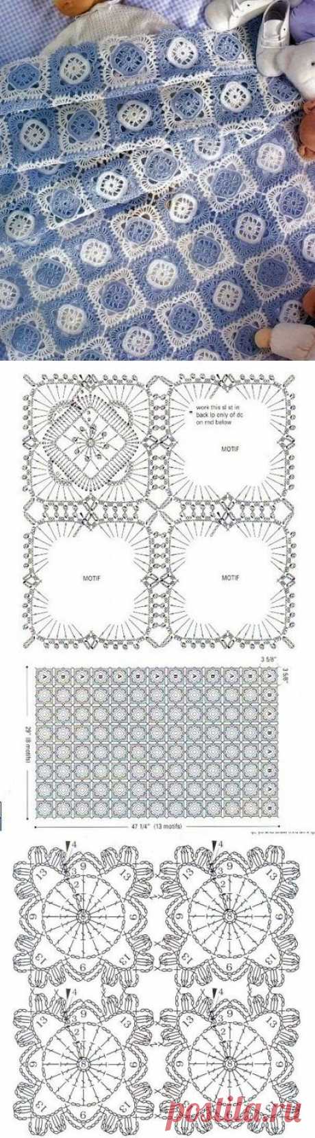 Нежный узор крючком для пледа или кофточки..