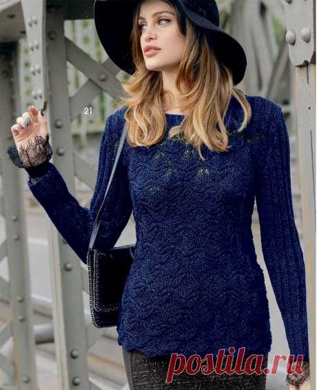 Ажурный пуловер - Вязаные модели спицами для женщин