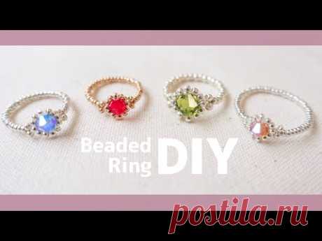 DIY💍super easy Simple Bicone Rings tutorial|How to make|簡単！一粒石風ビーズリングの作り方♪余りビーズ消費に！|SWAROVSKI|テグス編み