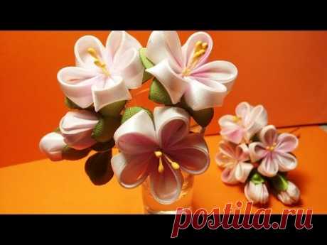 Ribbon flowers how to make:double petal from one square/pin/Цветы из лент: двойной лепесток/шпилька