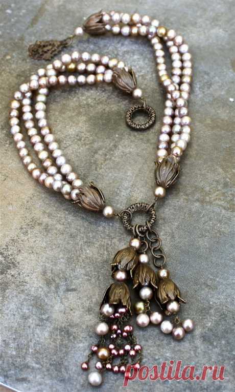 Pearl necklace in taupe. | Beads | Pearl necklace, Taupe and Pearls