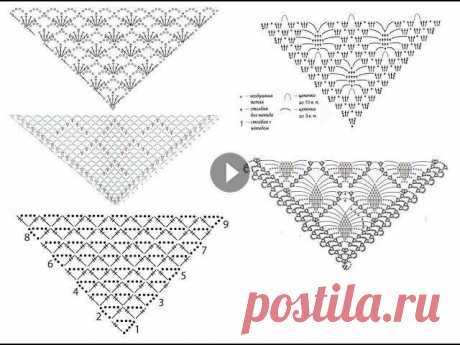 Ажурные узоры для шали крючком - идеи и схемы для вязания/ Openwork shawls crochet patterns diagrams Видео подборка схем для вязания крючком ажурных шалей треугольной формы. Простые узоры и схемы подойдут для новичков. Сохранить и распечатать схемы вя...