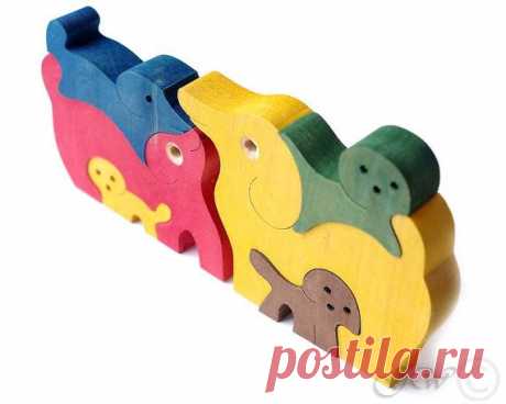 Wooden Puzzle Dog Family Wooden toys. Wooden Animal от GreenWoodLT