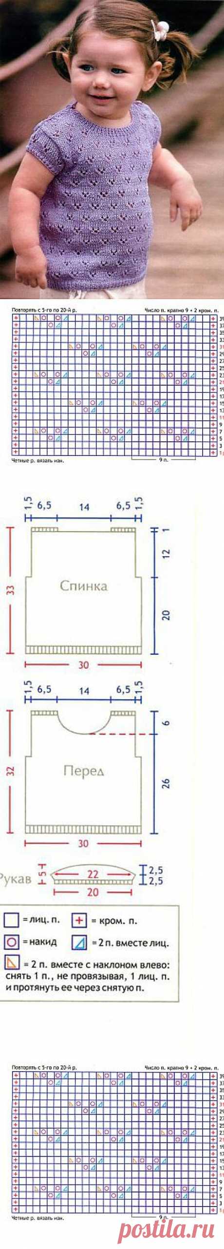 Вязаная спицами летняя кофточка для ребенка .