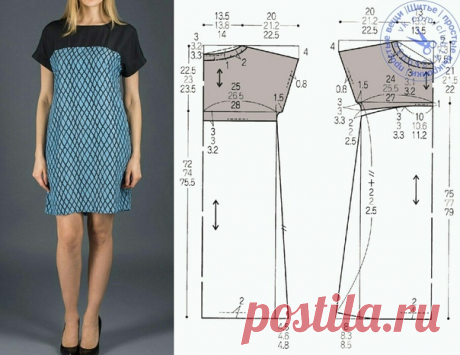Платье с короткими цельнокроеными рукавами, на кокетке, выкройка на размеры 40/42, 44, 46/48 (рос.).
#простыевыкройки #простыевещи #шитье #платье #выкройка