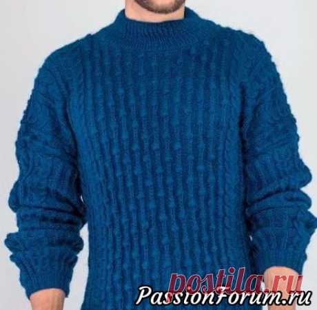 Мужской свитер с фантазийным узором. Описание | Вязание для мужчин спицами. Схемы вязания