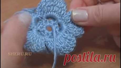 How to Crochet Layered Flower Урок 6 Вязать крючком Цветок украшенный камнем в серединке