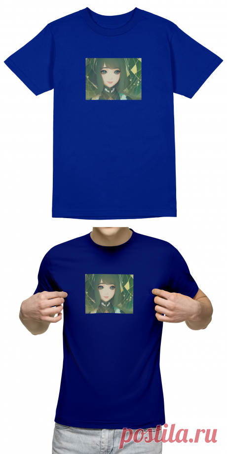Мужская футболка «Девушка с зелёными волосами, аниме арт» цвет белый - дизайнер принта Anstey