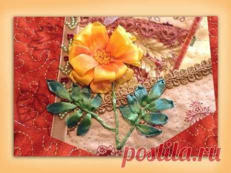 how to embroider a silk ribbon marigold flower