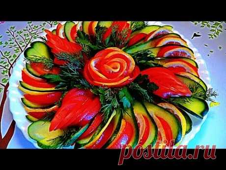 Украшения из помидоров, огурцов и лимона! Decoration of tomatoes, cucumbers and lemon!