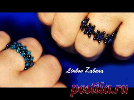 Два колечка - одна схема плетения. Колечко из бисера и кристаллов. Ring of beads and crystals