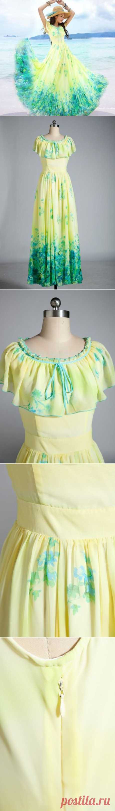 S xxl летнее платье желтый шифон цельный платье богемия пляж длинное платье, принадлежащий категории Платья и относящийся к Одежда и аксессуары для женщин на сайте AliExpress.com | Alibaba Group