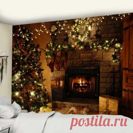 Рождественский гобелен Рождественская елка и камин теплый семейный настенный висящие декорации украшение для дома | Дом и сад | АлиЭкспресс