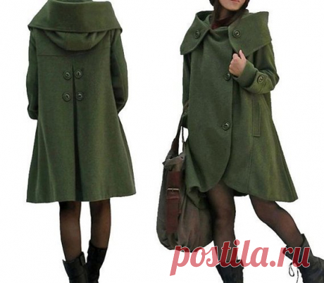 Winter Coat, Wool Coat, Wool Coat Cloak In Dark green, Wool Loose Fitting Cape coat, Hooded Coat, Womens Coat Wool overcoat A font design, hem asymmetric, behind cute doll style, very thick, very warm, very large hat personality can be folded into the collar, the coat is very relaxed atmosphere was thin temperament, lovely, super nice!  【Fabric】 70% wool and 30% polyester Polyester lining 【Color】 dark