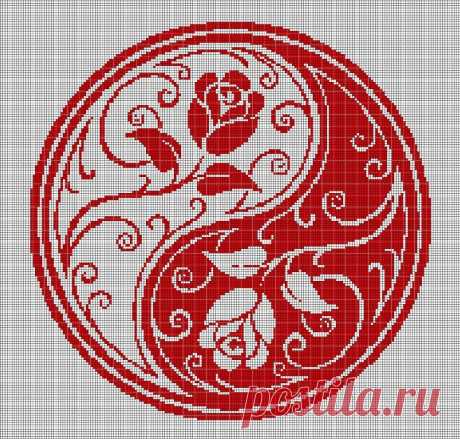 Схема вышивки крестом силуэт розы инь-ян в pdf